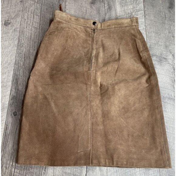 Bagatelle Leather Skirt Womens 8 Brown Suede‎ Pencil Zip Lined Retro Western 80s - Picture 2 of 9